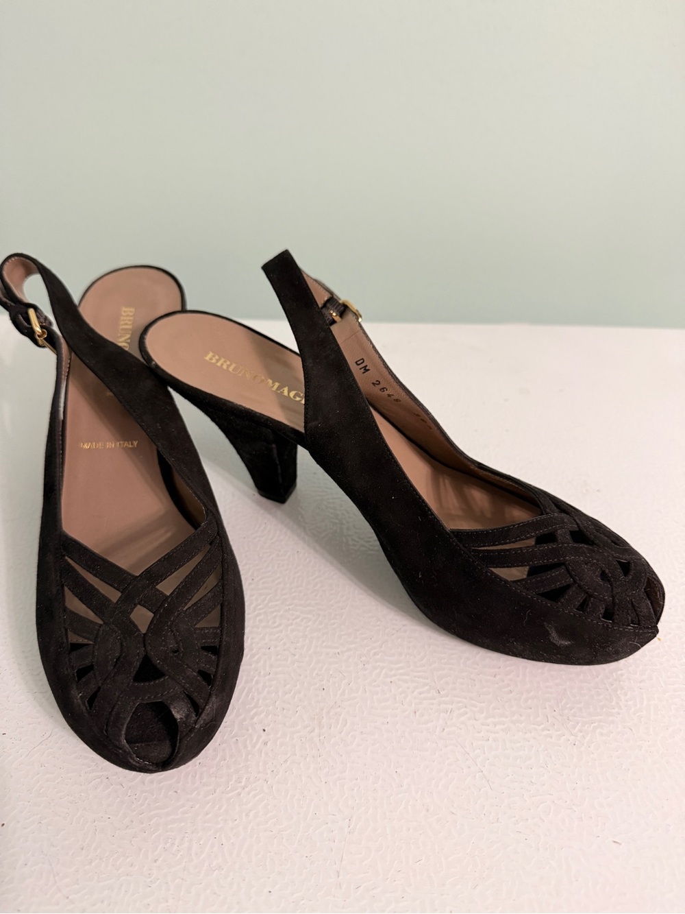Bruno Magli Black Suede Cutout Slingback Heels